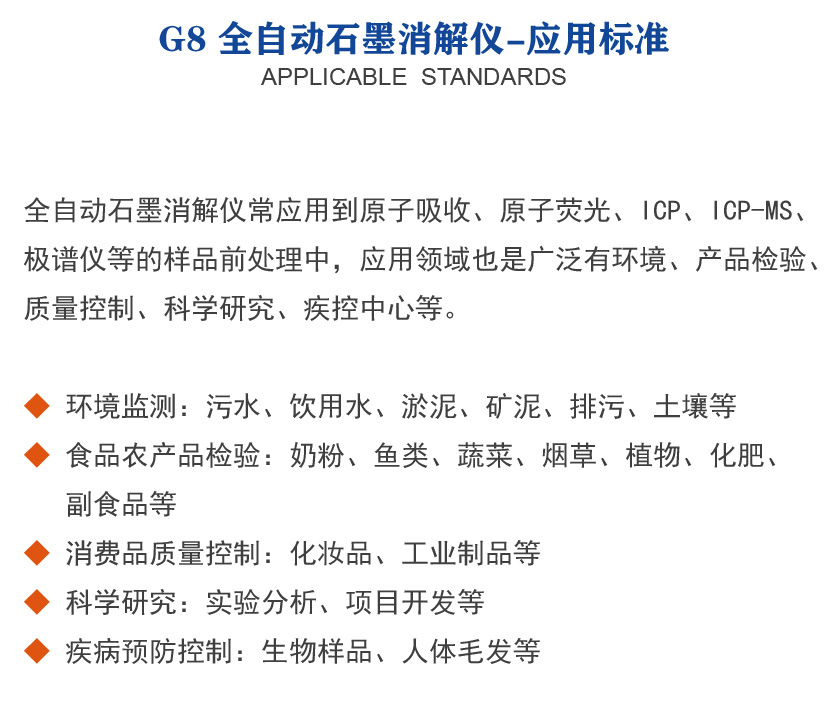 G8全自動石墨消解儀應用標準 G8全自動石墨消解儀應用標準